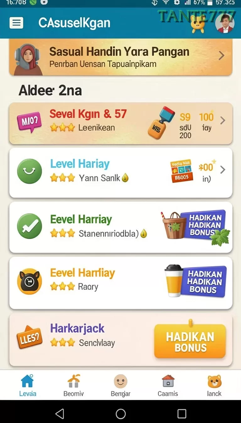 Cuplikan layar IDA777 — menu navigasi